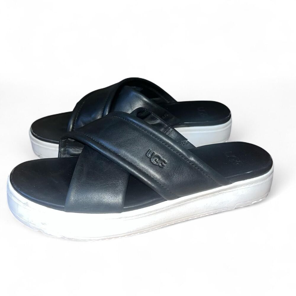 Ugg Women's Black Leather Slides SZ 8